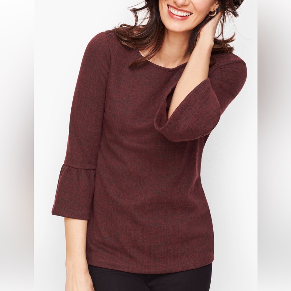 Talbots Burgundy Flounce Ruffle Sleeve Top Blouse Medium